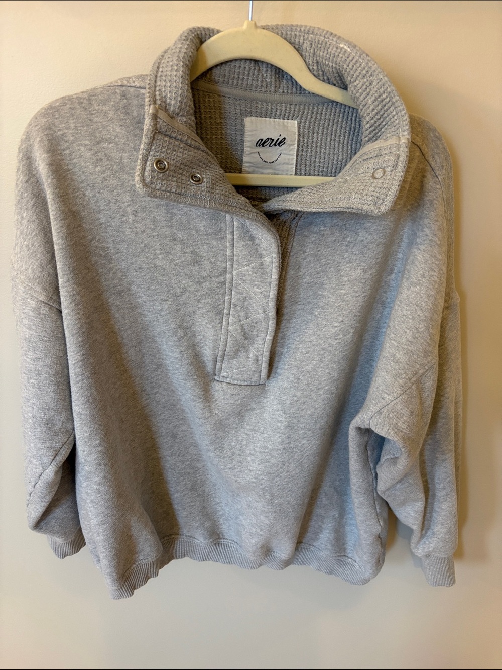 aerie Light Gray Snap-Button Funnel Neck Sweater